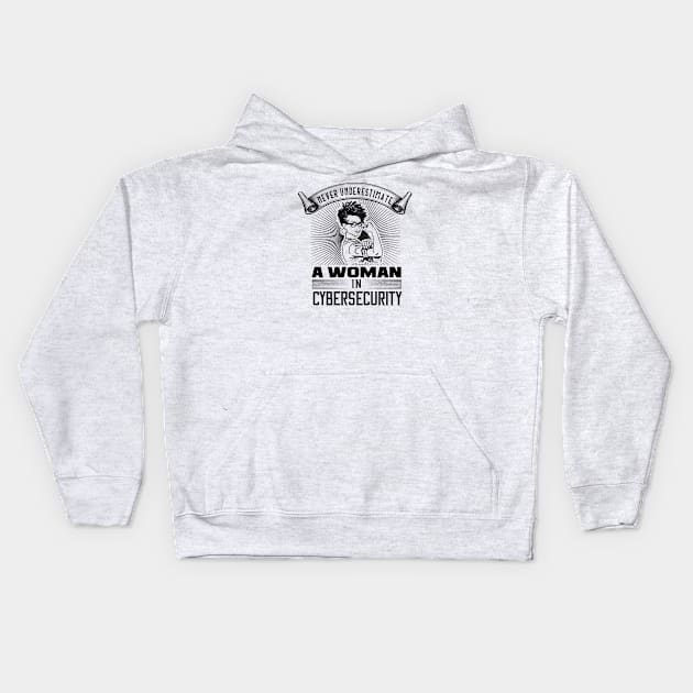 Never Underestimate a Woman in Cybersecurity Kids Hoodie by DFIR Diva